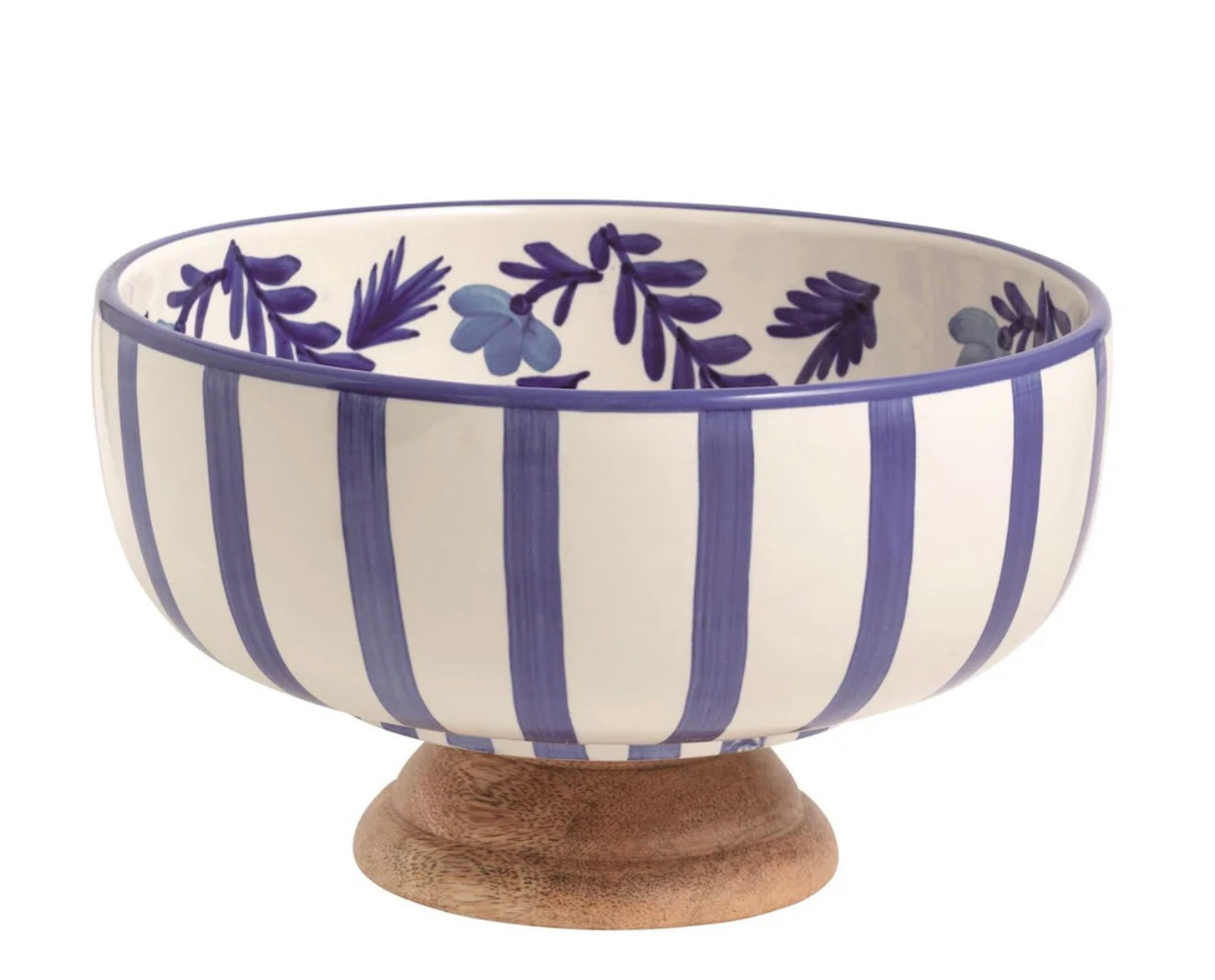 Mud Pie Blue Wood Pedestal Bowl