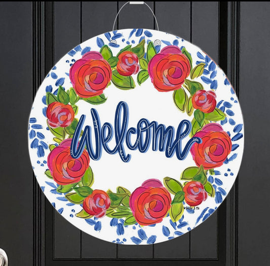 Baxter & Me Rosie Welcome in Blue Door Hanger