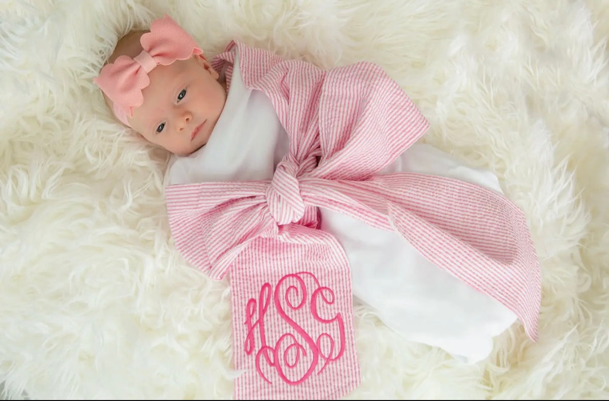Seersucker Baby Swaddle Blanket- Pink Seersucker