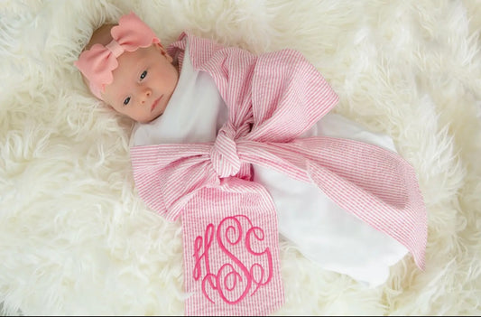 Seersucker Baby Swaddle Blanket- Pink Seersucker