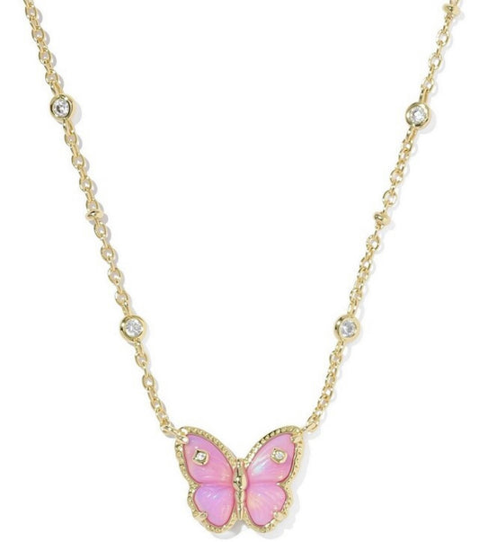 Kendra Scott Cailey Butterfly Pendant Necklace: Gold Pink Iridescent