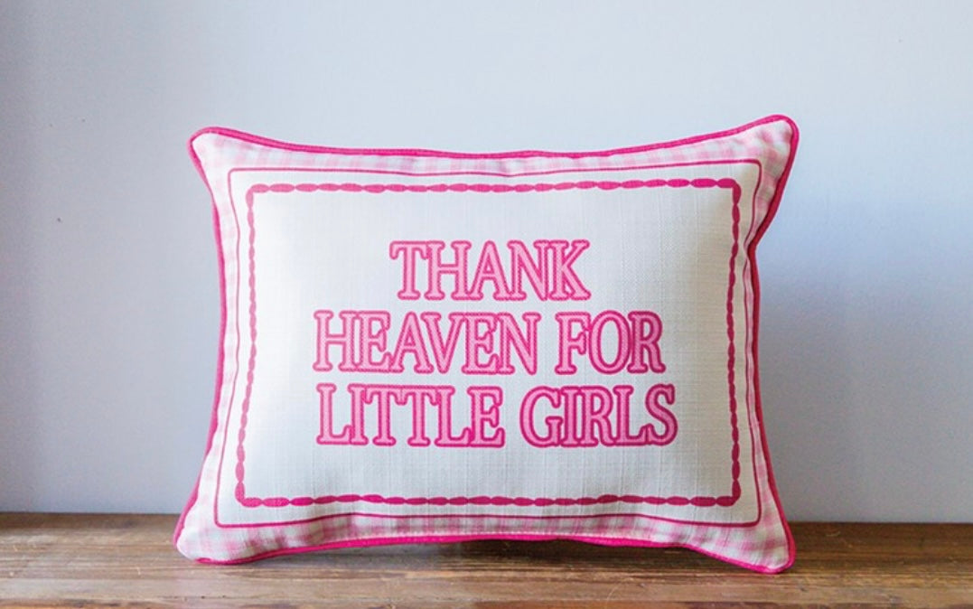 Little Birdie Gingham Thank Heaven for Little Girls Pillow + Piping XOXO