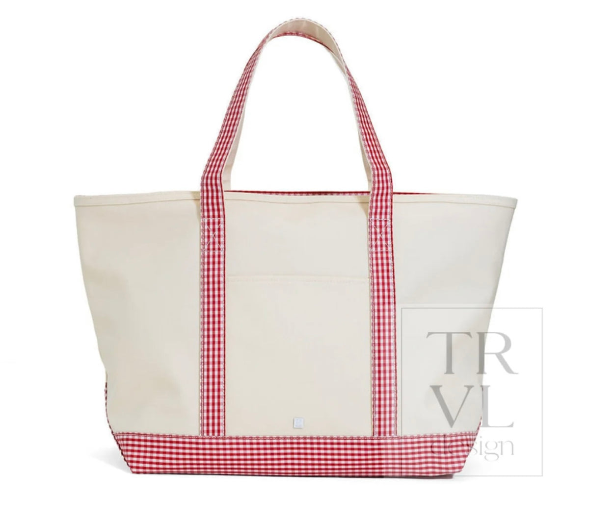 TRVL Design Maxi Tote Large - Natural w Gingham Red Trim