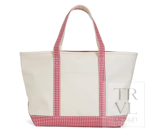 TRVL Design Maxi Tote Large - Natural w Gingham Red Trim