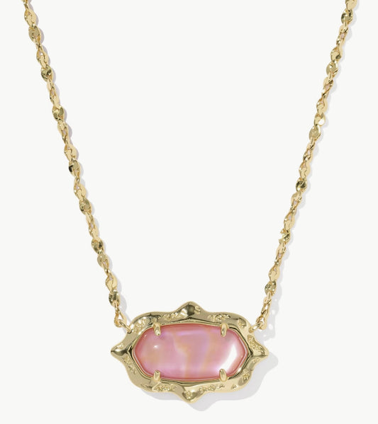 Kendra Scott Elisa Scallop Frame Necklace Gold Light Pink Iridescent Abalone
