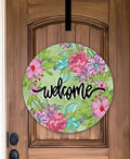 Welcome Pretty Pink & Purple Floral Door Hanger