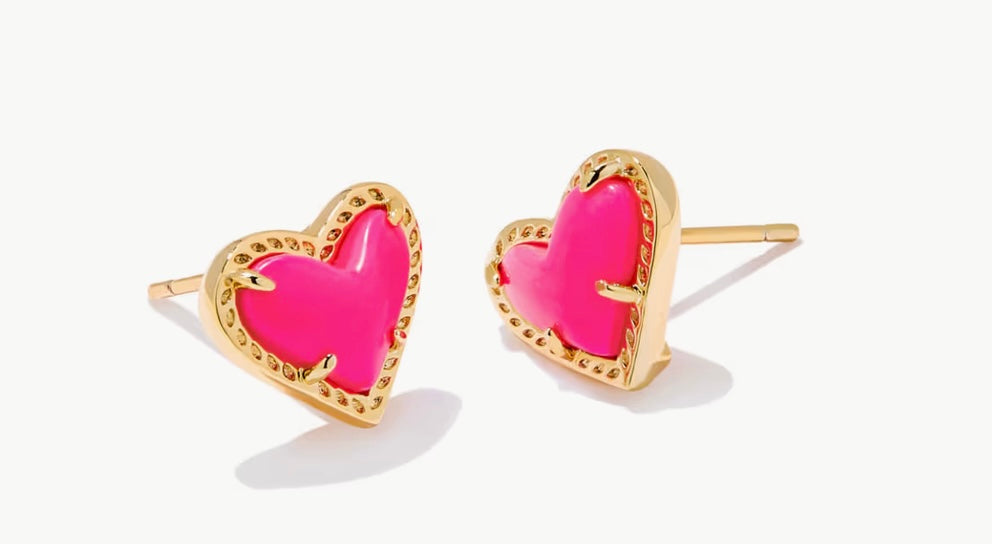 Kendra Scott Ari Heart Stud Earrings Neon Pink Gold
