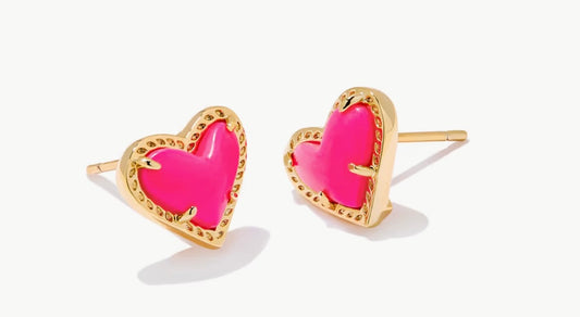 Kendra Scott Ari Heart Stud Earrings Neon Pink Gold
