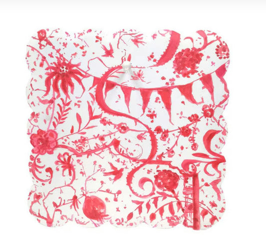 Round Top Large Red Chinoiserie Scallop Display Board