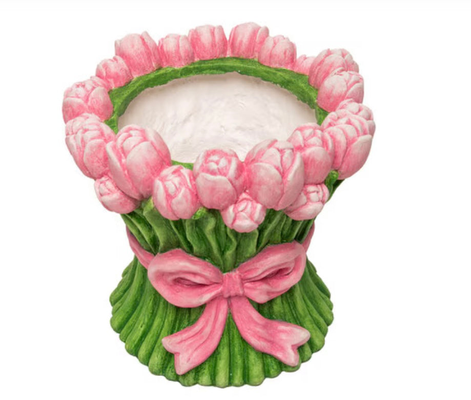 Round Top Pink Multi Tulip Planter