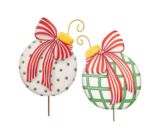 Round Top Modern Red, White & Green Ornaments- Set of 2