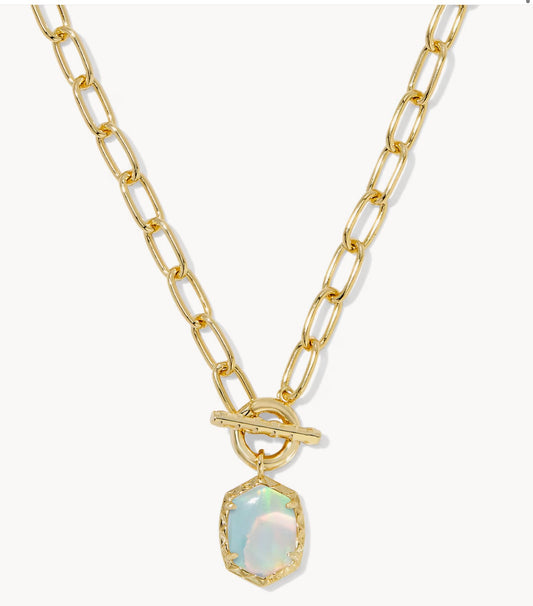 Kendra Scott Daphne Link and Chain Necklace Gold White Opalescent Resin