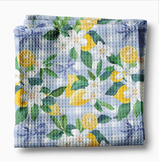 Lemon Plaid Citrus Summer Fruit Market Kitchen Towel Waffle