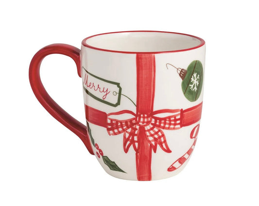 Mud Pie Xmas Bow Hand Painted Mug