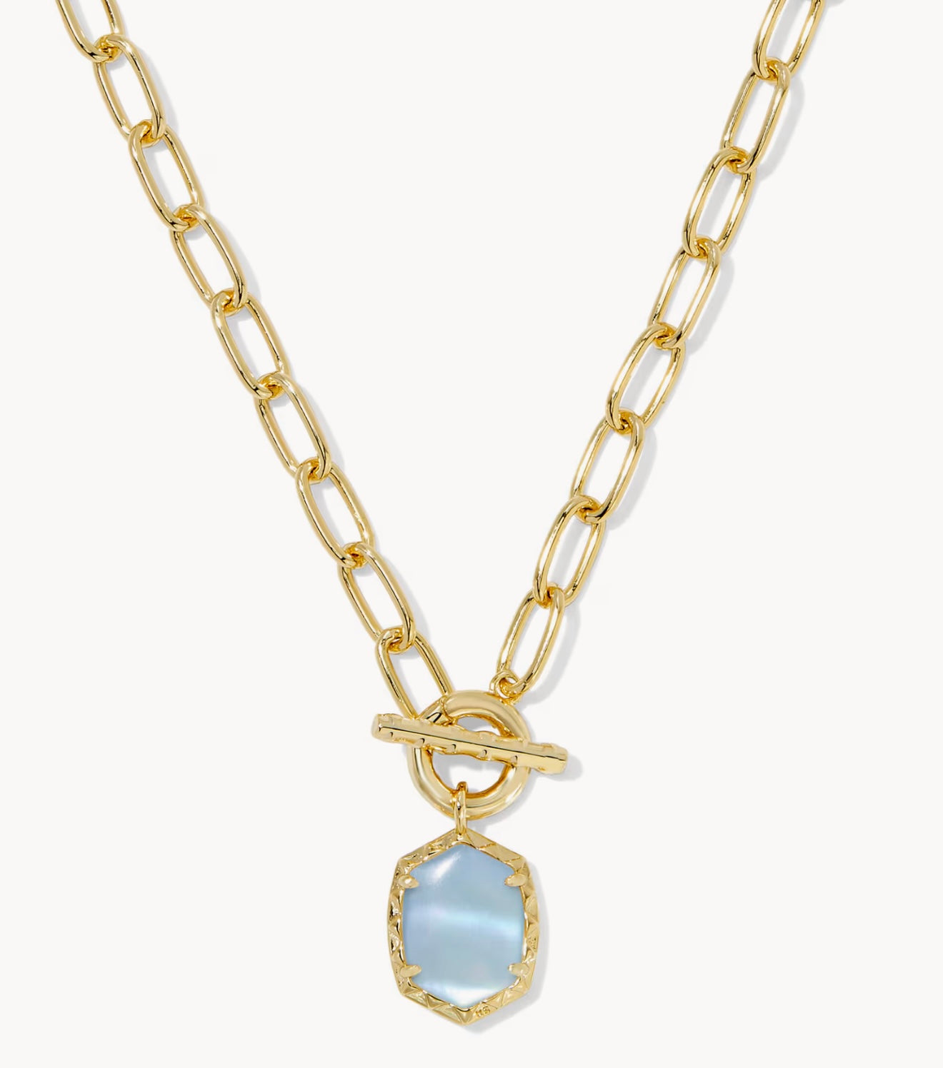Kendra Scott Daphne Link and Chain Necklace Gold Light Blue Mother of Pearl