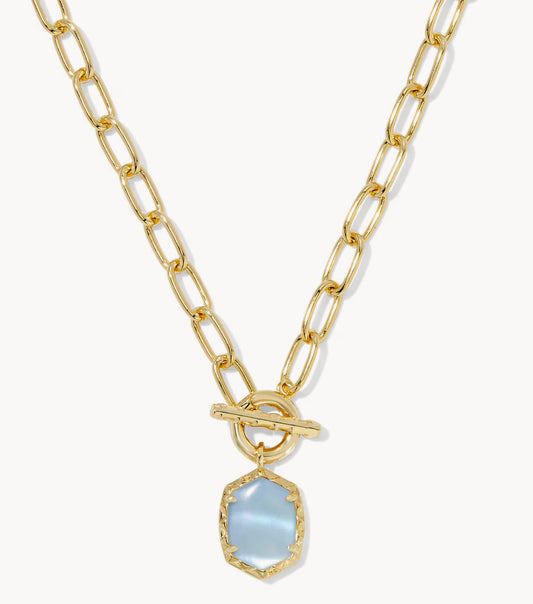 Kendra Scott Daphne Link and Chain Necklace Gold Light Blue Mother of Pearl