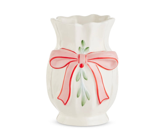 Raz 8.75” Bow and Mistletoe Vase