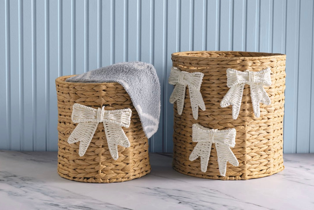 Mud Pie Woven Bow Basket Set