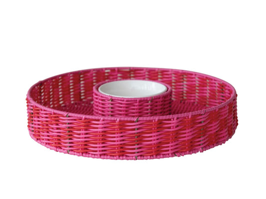 Woven Plastic Chip & Dip Basket w 18oz Removable White Bowl