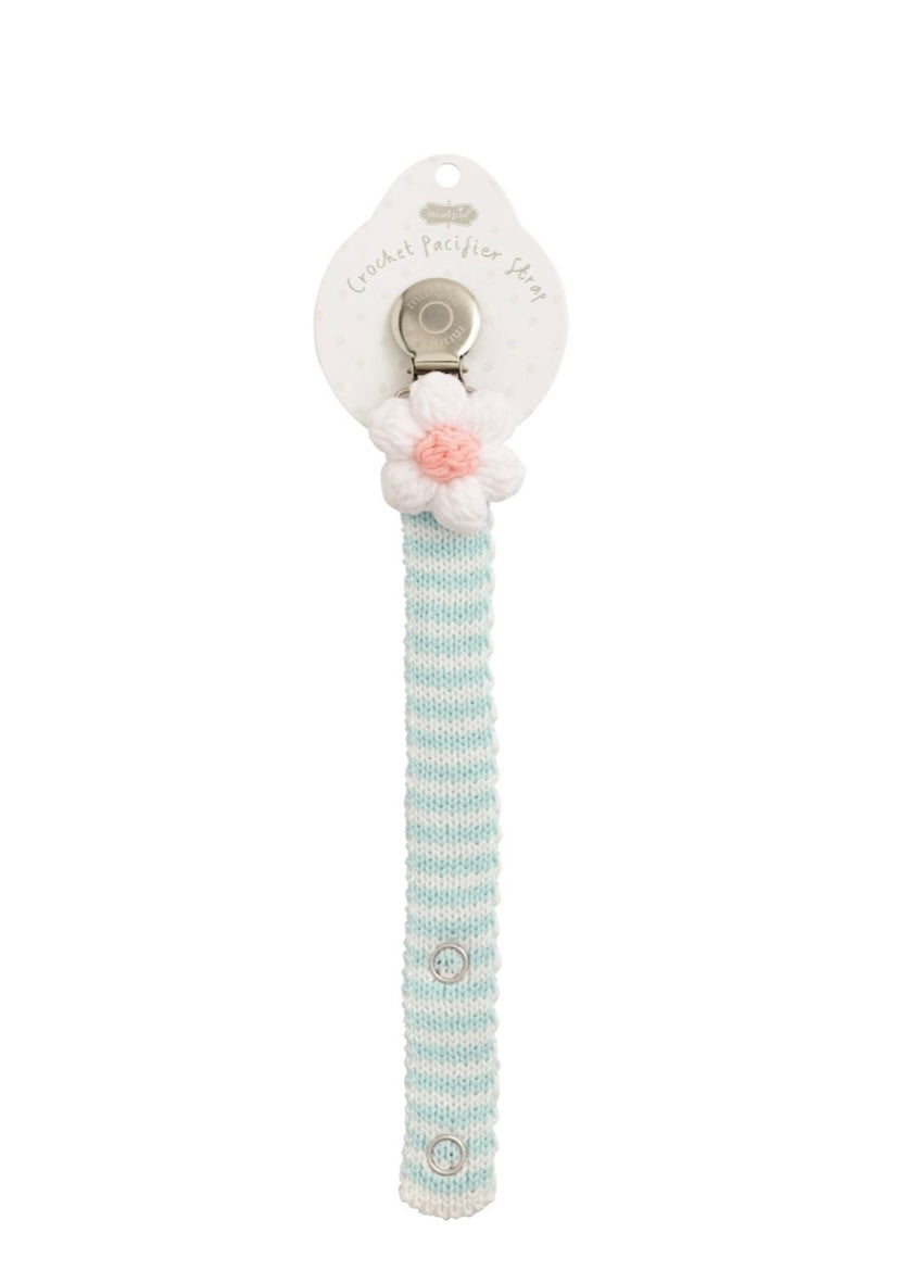 Mud Pie White Flower Crochet Paci Clip