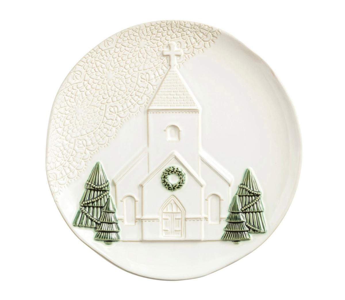 Mud Pie Lace Church Tree Platter
