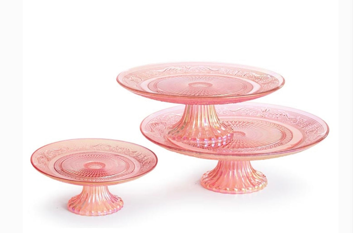 Pink Glass Cake Pedestal Small