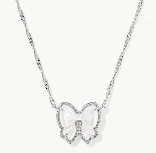 Kendra Scott Haley Bow Short Pendent Necklace: Silver Ivory
