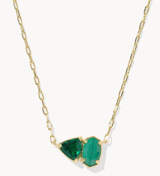 Kendra Scott Tatum Short Pendant Necklace Gold Dark Green Mix