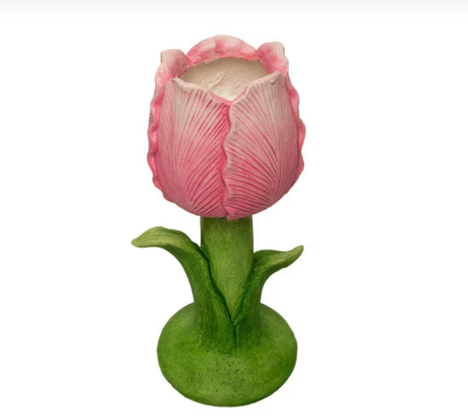 Round Top Pink Single Planter with Leaves