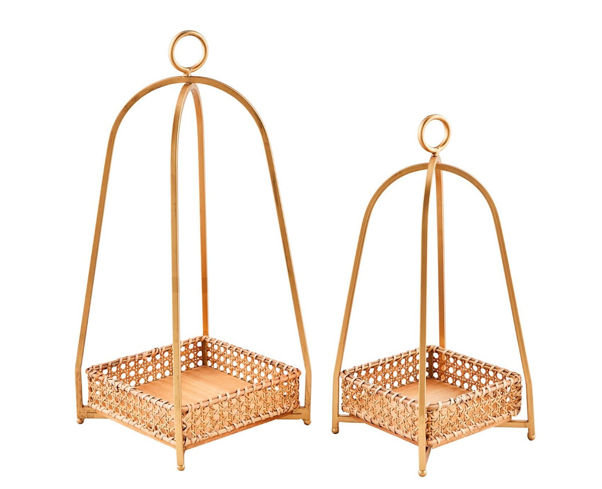 Mud Pie Cane Tray Lantern Set