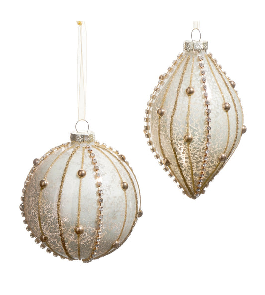 Raz 4” Beaded Gold Ornaments