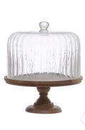Glass Cake Stand w Wood Base