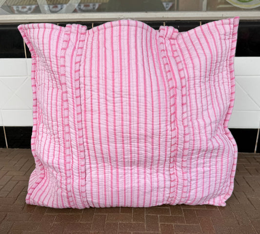 Quilted Block Print - Stripe Collection Tote Bag - Flamingo Pink Stripe