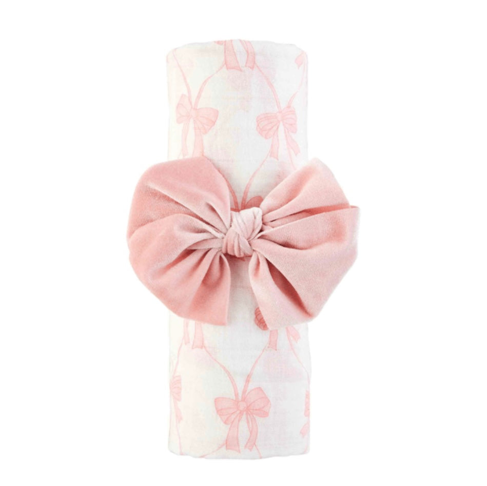 Mud Pie Bow Swaddle & Headband Set