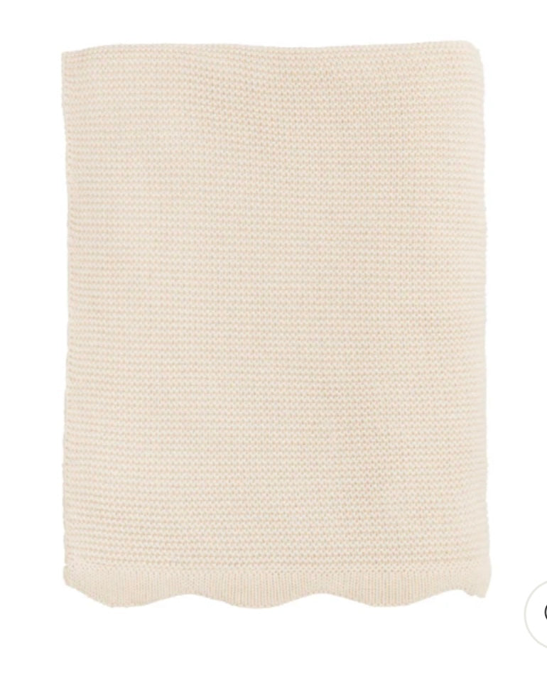 Mud Pie Cream Scalloped Throw Blanket