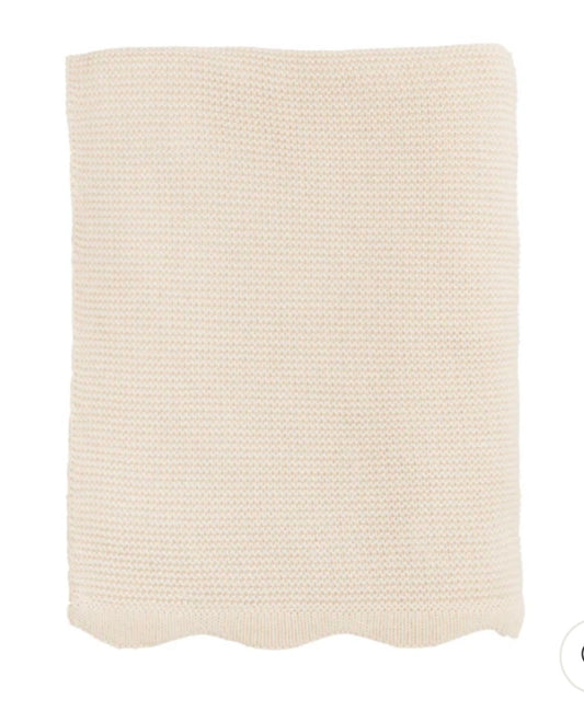 Mud Pie Cream Scalloped Throw Blanket