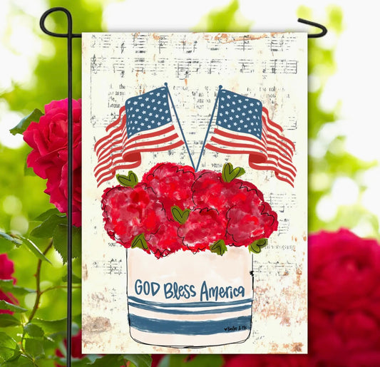 God Bless America Floral Stoneware Garden Flag