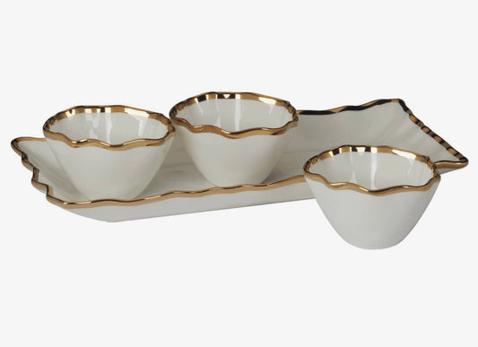 Certified Regency Gold 4pc Tray w Bowls 14in x 6.25in x 1.5in