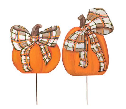 Round Top Modern Plaid Pumpkin - Set of 2