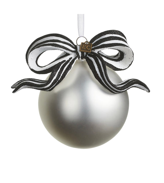 Raz 5.5” Black and White Stripe Ribbon Ball Ornament