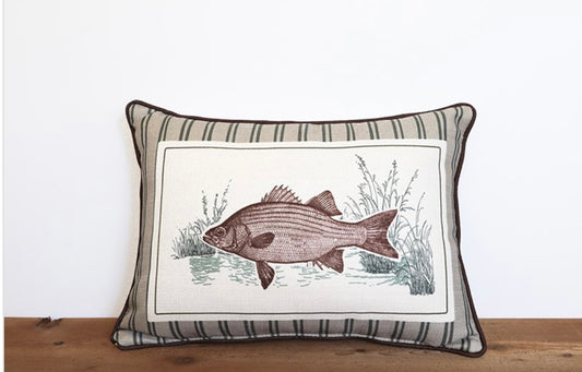 Little Birdie Green and Brown Bass Stripe Pillow + Piping Acorn
