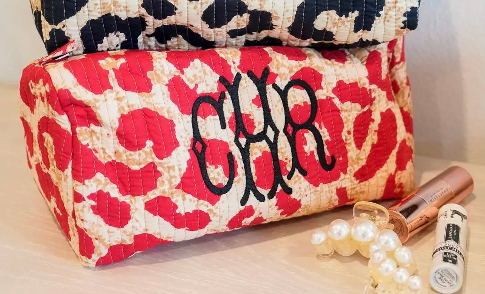Quilted Block - Print - Leopard Collection - Makeup Bag, Red Leopard