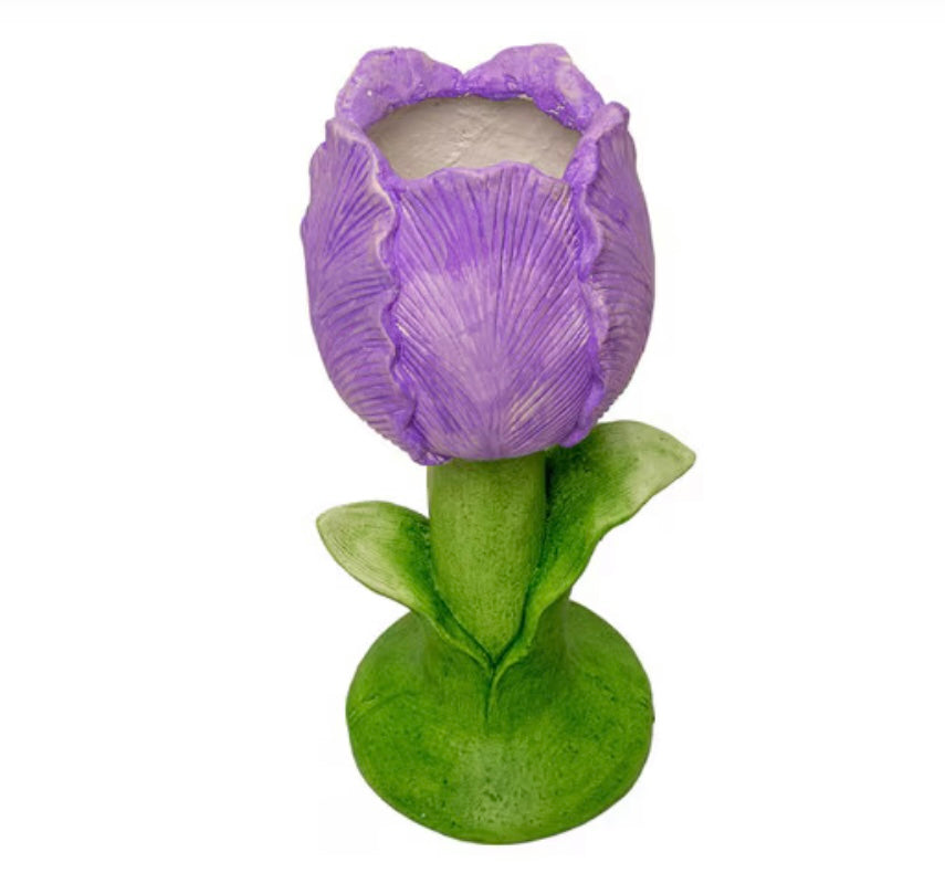 Round Top Purple Single Tulip Planter with Leaves